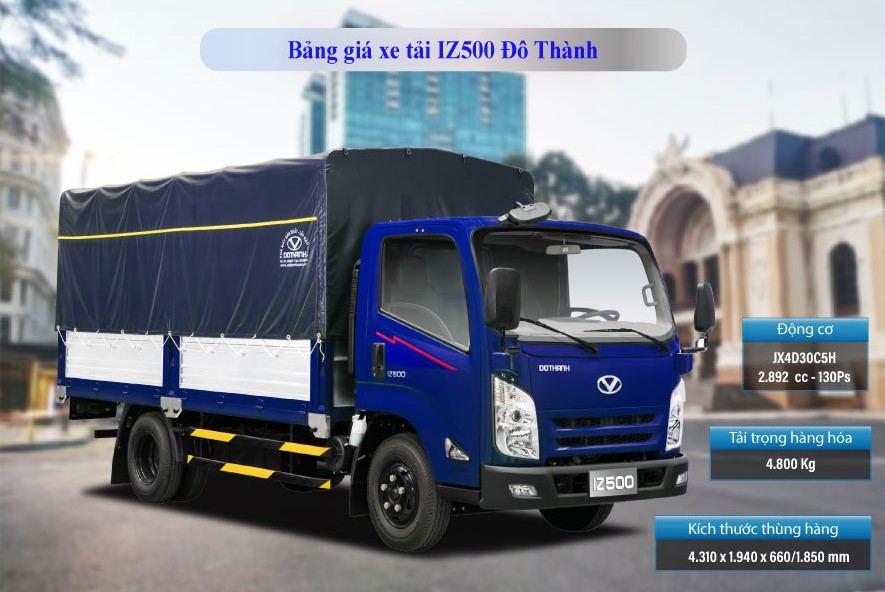 Bảng giá xe tải IZ500 Đô Thành thùng mui bạt, kín, lửng (04/2024)